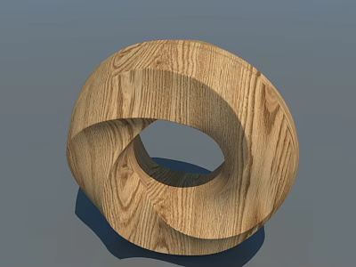 Park Landscape With Wooden Spiral Sculpture Showing Natural Grain And Circular Hole 3d model