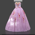 Elegant Strapless Purple Long Dress With Floral Patterns And Flowy Silhouette