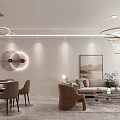 Modern Living Dining Room Interior With Sofa Dining Table And Pendant Lights 3d model