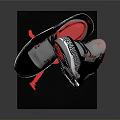 Stylish High Top Sneakers In Black White Red With Patterned Sole On Textured Display Stand
