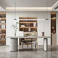 Modern Study Room Interior With Bookshelves Desk Chair And Pendant Lights