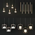 Modern Pendant Lights With Metallic Frames Globe Bulbs Linear Strips And Square Frame Styles 3d model