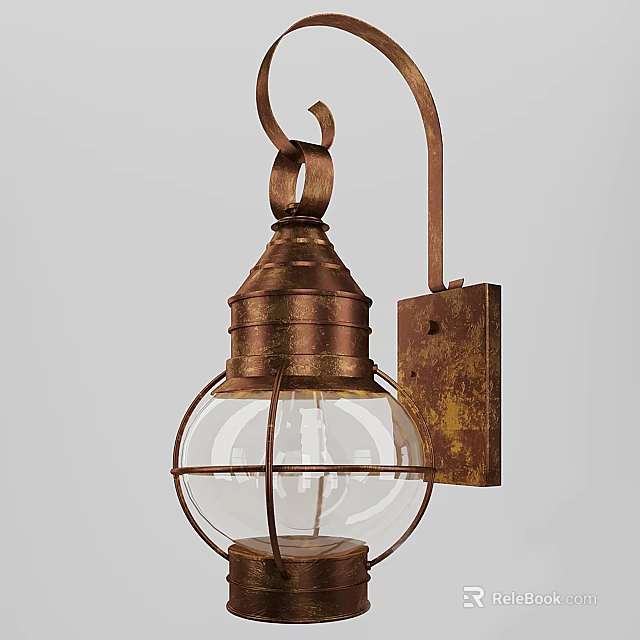 Vintage Copper Wall Sconce With Glass Shade And Distressed Metal Frame 3d model 
