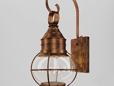 Vintage Copper Wall Sconce With Glass Shade And Distressed Metal Frame 3d model