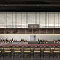 Japanese Restaurant Interior With Bar Counter Wine Bottles And Traditional Screens
