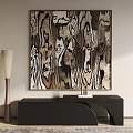 Modern Interior Decor With Abstract Wall Art Black Console Table And Floor Lamp 3d model