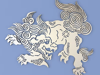 White Traditional Lion Carved Design With Intricate Patterns On Blue Background 3d model