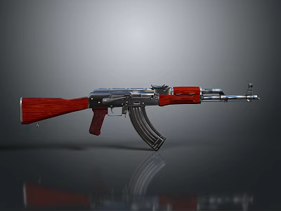 Classic AK-47 Rifle With Wooden Stock Grip And Metal Barrel Magazine 3d model