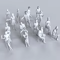 Group of People Standing and Sitting in Various Outfits at Social Gathering 3d model