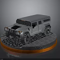 Silver Off Road Vehicle Model On Cobblestone Base With Orange Edge Lighting