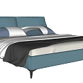 Modern Blue Upholstered Double Bed With Soft Pillows And Cozy Bedding 3d model