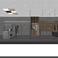 Modern Clothing Store Interior With Wooden Racks Display Area And Cashier Counter
