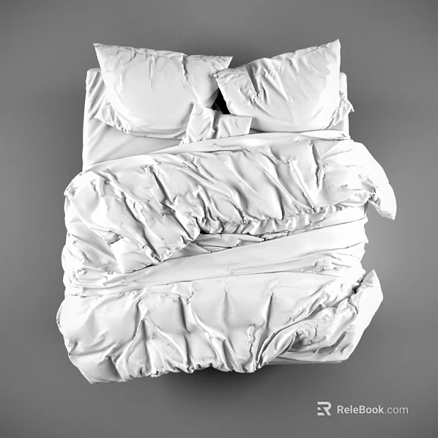 Double Bed With White Pillows And Wrinkled Duvet On Grey Background 3d model 