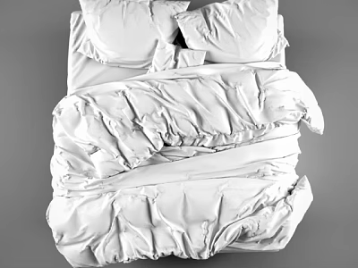 Double Bed With White Pillows And Wrinkled Duvet On Grey Background 3d model
