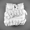 Double Bed With White Pillows And Wrinkled Duvet On Grey Background 3d model