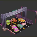Modern Traffic Scene With Colorful Cars On Road And Metal Bridge Structure
