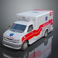White Ambulance With Red Stripes Medical Emergency And Roof Emergency Lights