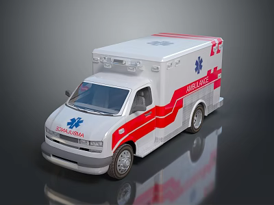 White Ambulance With Red Stripes Medical Emergency And Roof Emergency Lights 3d model