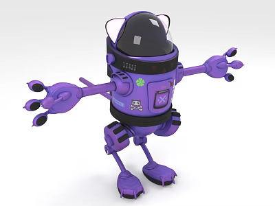Intelligent Purple Robot With Mechanical Arms Transparent Head And Claw Hands 3d model