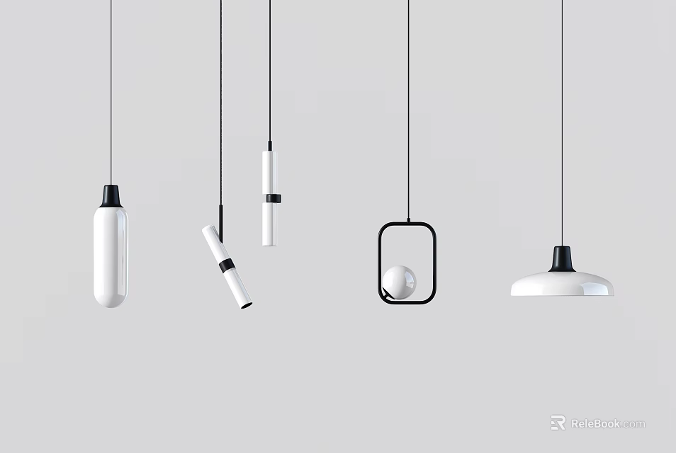 Modern Minimalist Pendant Lights With Cylindrical Square Frame And Hemispherical Designs 3d model