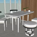 Dining Table and Chair Combination Cream Style Dining Table and Chair 3d model