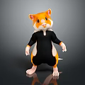Cute Orange And White Hamster Standing With Black Outfit On Reflective Surface