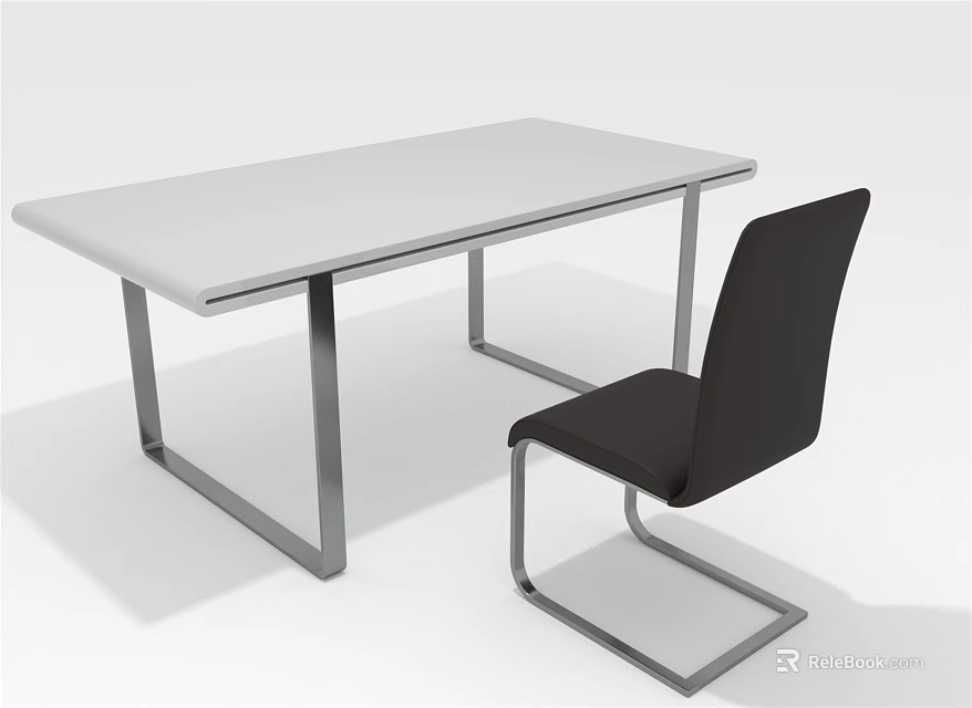 Modern Furniture Set With White Table Top And Black Chair Featuring Metal Frame 3d model 