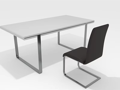 Modern Furniture Set With White Table Top And Black Chair Featuring Metal Frame 3d model