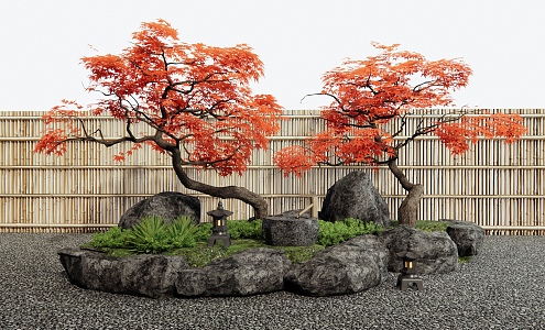 Red maple landscape tree courtyard sketch landscape stone 3d model