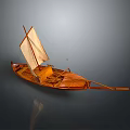 Wooden Sailboat Model With Cloth Sail And Wooden Hull On Dark Background
