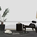 Modern Leisure Chair With Palm Plant Side Table And Round Rug Floor Lamp