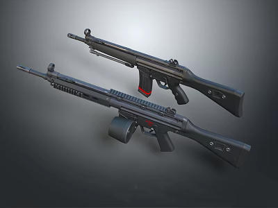 Modern Tactical Rifles With Black Body Red Accents And Detachable Magazines 3d model