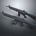 Modern Tactical Rifles With Black Body Red Accents And Detachable Magazines