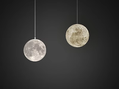 Stylish Moon Shaped Pendant Lights Hanging on Dark Background with Realistic Lunar Surface 3d model