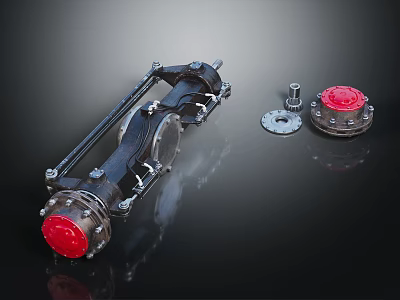 Industrial Mechanical Equipment Main Shaft Assembly With Red Capped Ends And Gear Parts 3d model