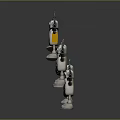 Silver Robots Arranged in Rows with Some Raising Hands on Gray Reflective Background