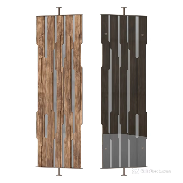 Wooden and Dark Colored Wall Decor with Vertical Slats and Hollow Out Design 3d model 