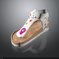 Cute Children's Sandals With White Upper Brown Sole Colorful Patterns And Pink Decoration
