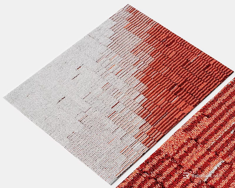 Gray and Red Square Carpet with Woven Texture Gradient Design for Living Room Decor 3d model 