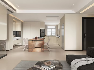 Modern Living And Dining Area Interior With Open Concept Dining Table Sofa And Coffee Table 3d model