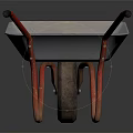 Silver Wheelbarrow With Red Handles Red Wheel And Black Tire On Dark Background