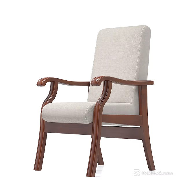 High Back Office Chair With Beige Fabric Seat And Wooden Armrests Design 3d model 