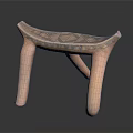 Handcrafted Wooden Stool With Intricate Geometric Patterns And Unique Leg Design