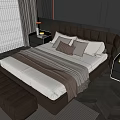 Modern Double Bed With Leather Headboard Pillows Blanket Nightstands And Footstool