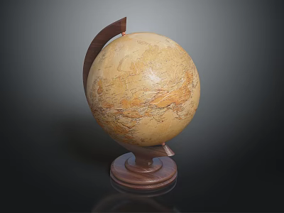 Classic Decorative Globe Furniture with Wooden Stand and Vintage Texture for Home Decor 3d model