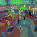 Outdoor Children's Playground Featuring Slides Climbing Frames Colorful Ground And Kids Playing