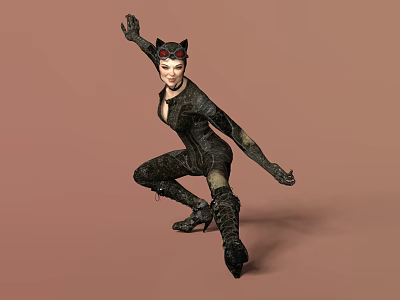Game Movie Character In Black Leather Costume With Cat Ears Dynamic Action Stance 3d model