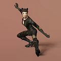 Game Movie Character In Black Leather Costume With Cat Ears Dynamic Action Stance