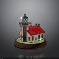 Decorative Snow Globe Featuring Lighthouse And Red Roof House On Wooden Base