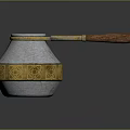 Copper Coffee Pot Design With Wooden Handle And Gold Decorative Patterns